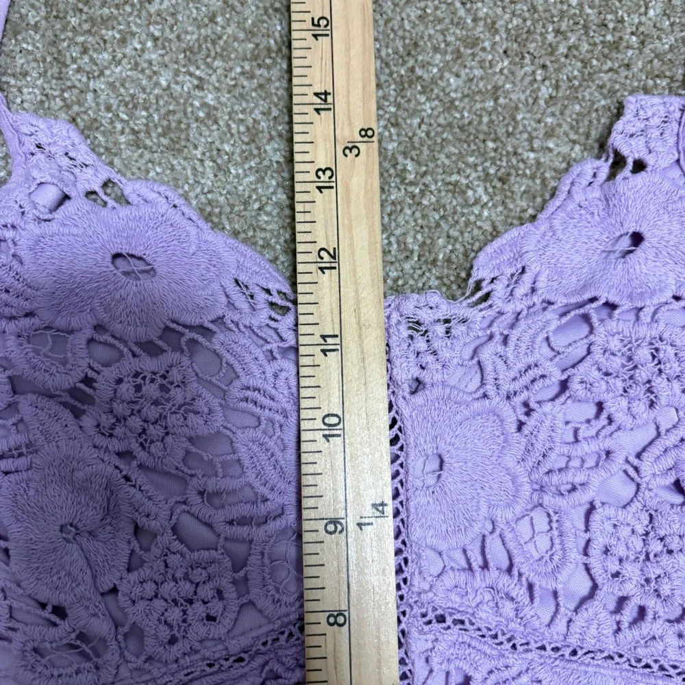 Womens Large Pastel Purple Floral Crochet Lace Boho Top Festival Fairy Coquette - Picture 6 of 6